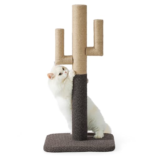 Lesure Kratzstamm für Katzen - 80cm Kratzbaum in Kaktusform, Kratzsäule für Katzen mit Plattform aus strapazierfähiger Teppichstoff, Stabiler Kratzpfosten für Katzen, Braun von LE SURE