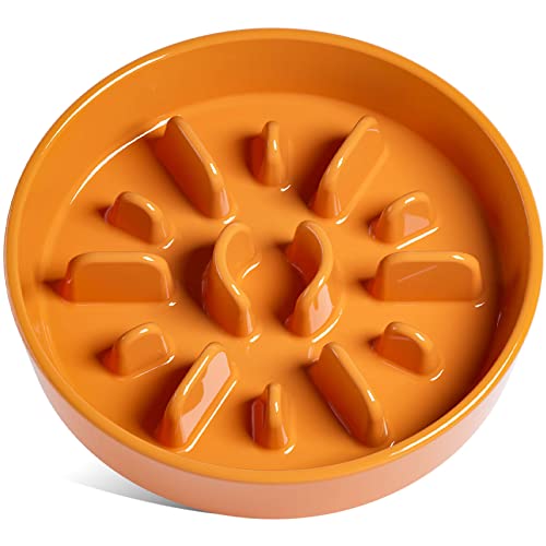 LE TAUCI Hundenapf aus Keramik, Antischlingnapf für Mittelgroße und Kleine Hunde, Langsam Fressen und Spaß für den Hund, Fressnapf mit Rutschfestem Design (Sonnen Orange, L-1200 ml) von LE TAUCI