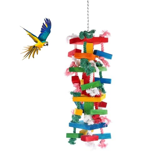 Vogel Kauspielzeug Papageien Spielzeug Vogel Futter Spielzeug Holz Käfig Hanging Foraging PapageienspielzeugNatural Coloured Wooden Block Für Kleine und Mittelgroße Vögel Aras von LEBKFT