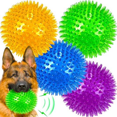 LECHONG Große Hundebälle, 11,4 cm, lustige Quietschbälle für Hunde, Gummi, stachelige Hundebälle für große Hunde und mittelgroße Hunde, Zahnreinigung, Hundespielzeugbälle für Training & Langeweile von LECHONG