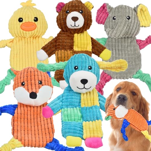 LECHONG 5er Pack Quietschendes Hundespielzeug Ohne Füllung, Weiches Hundespielzeug mit Knittereffekt, Plüsch-Kauspielzeug für große, mittlere und kleine Welpen von LECHONG