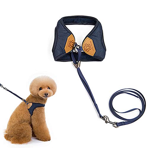 Geschirr Hund Hunde Geschirr Anschnallgurt Hund Auto Lederhalsband Hund Leine Hund Hundeleinen Welpenleine Katzengeschirr Kitten for Haustiere Blue,28 von LEDDP