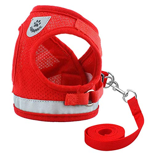 Geschirr Hund Hunde Geschirr Anschnallgurt Hund Auto Lederhalsband Hund Leine Hund Hundeleinen Welpenleine Katzengeschirr Kitten for Haustiere red,X-Small von LEDDP