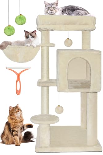 LEEJARD Kratzbaum, 95cm Hoch Katzenbaum mit Große Plattformen2 Sisalstämme, Höhle, Korb, Plüschbälle, Hängematte, Katzenbürsten und Kippschutz für 10 kg Katzen LEEJARD Kratzbaum, 95cm Hoch Katzenbaum mit Große Plattformen2 Sisalstämme, Höhle, Korb, Plüschbälle, Hängematte, Katzenbürsten und Kippschutz für 10 kg Katzen von LEEJARD