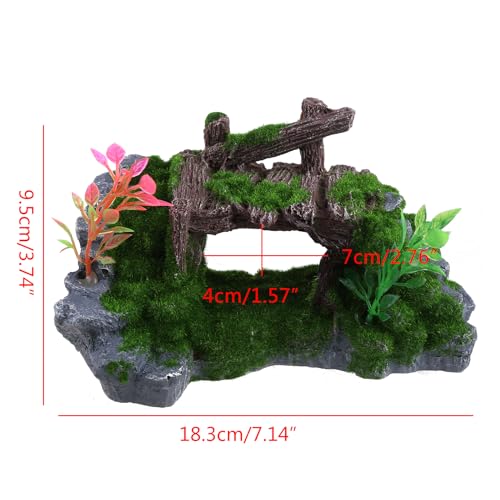 LEELOU Aquarium Decor Harzbrücke Betta Höhle Realistische Felsen Mit Grasfisch Für Panzer Ornamente Unterkünfte Versteck Für Wasserpalte P von LEELOU