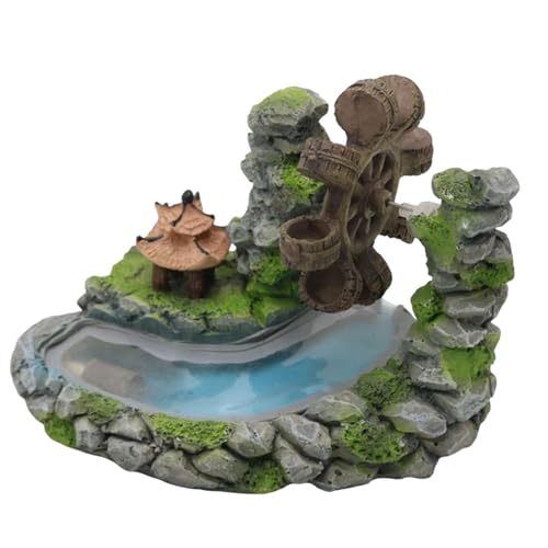 LEELOU Harz Rockery Waterwheel Terrarium Dekoration Fischtank Landschaftsgestaltung Figur Fischtank Dekoration Office Tisch Ornament von LEELOU