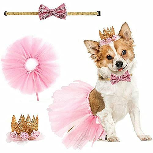 Haustier Mädchen Hund Geburtstag Krone Hut Schleife Kragen Tutu Rock Party Supplies für Haustier Geburtstag Outfit Party Supplies Set von LEEMASING