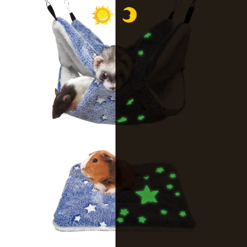 Noctilucent Luminous Meerschweinchen Ratten Hängematte Haustierbett Hängetunnel und weiche Bettmatte für Frettchen Igel Eichhörnchen Versteck Käfig Zubehör (4. Stockbett-Hängematte und matt) von LEFTSTARER