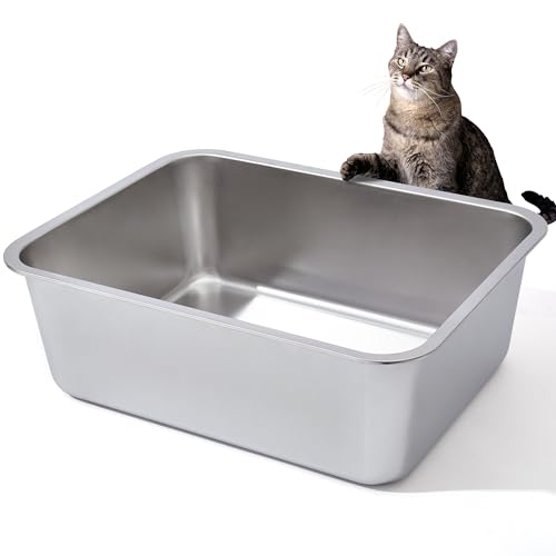 LEGOURNS Katzentoilette aus Edelstahl, 45,7 x 35,6 x 15,2 cm (Höhe), mittlere bis große Metall-Katzentoilette, leicht zu reinigen, antihaftbeschichtet, kein Geruch, Katzentoilette für ausgewachsene von LEGOURNS