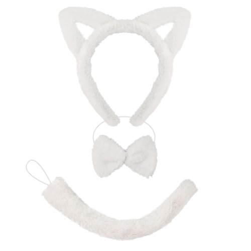 Katzen Kostüm Set BOURS Binden Katzen Ohren Stirnband Rock Plüsch Tail Animals Cosplay Kostüm Set Für Halloween Party von LEIDJGUN