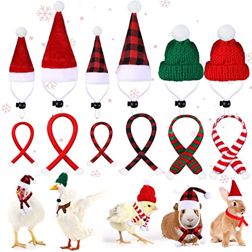 12 Stück KleintierWeihnachtskostüm Weihnachtsmütze Schal Xmas Meerschweinchen Kleidung PET Verstellbar Warm Streifen Strickschal Gitter Meerschweinchen Mütze für Chinchilla Kaninchen Hamster Igel von LEIFIDE