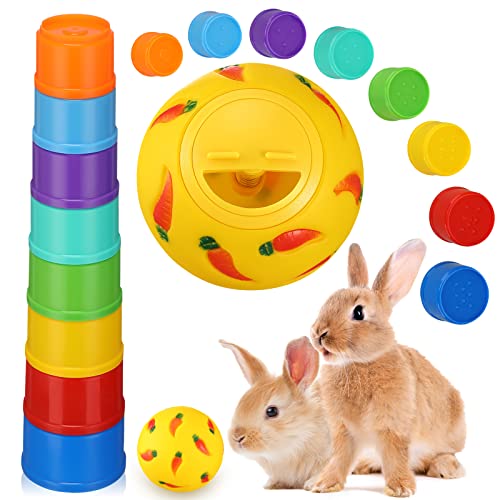 2 Stück stapelbare Hasenbecher und Leckerli-Ball für Hasen-Spielzeug, Kaninchen-Lebensmittelspender, Kaninchen-Stapelbecher, Snack-Becher, Kunststoff-Nistspielzeug für kleine Tiere, Kaninchen von LEIFIDE