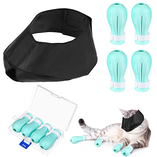 Cat Muzzle for Grooming and Anti Scratch Boots Set, Soft Cat Mouth Cover Silicone Cat Shoes Cat Claw Covers Cat Booties Cat Paw Protector Breathable Anti Bite Muzzles for Cat Grooming Bathing Shaving von LEIFIDE