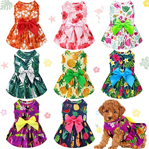 LEIFIDE Hawaii-Hundekleider für den Sommer, Urlaub, Flamingo, Obst, Blumenmuster, Haustierröcke, Hawaii, Welpen, Prinzessinnenkleider, Outfits mit Schleife für Mädchen, Hunde, Katzen, Strand, 8 Stück von LEIFIDE