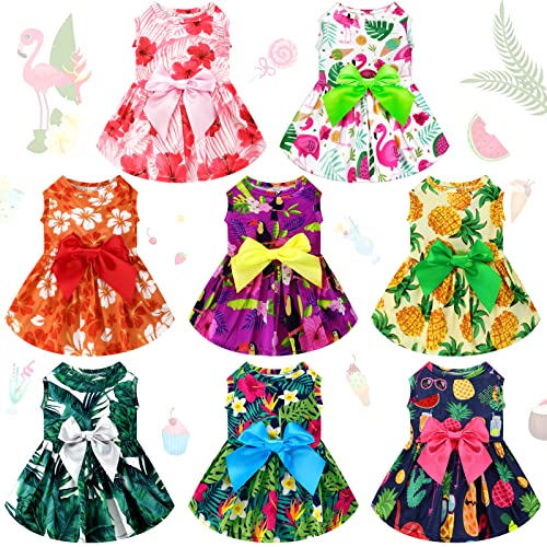 LEIFIDE 8 Stück Sommer Thema Hawaii Hundekleider Urlaub Hundekleid Flamingo Obst Blumenmuster Haustier Röcke Hawaii Welpen Prinzessin Kleider Outfits Schleife Welpen Kleider für Mädchen Hunde Katzen Strand (XL) von LEIFIDE