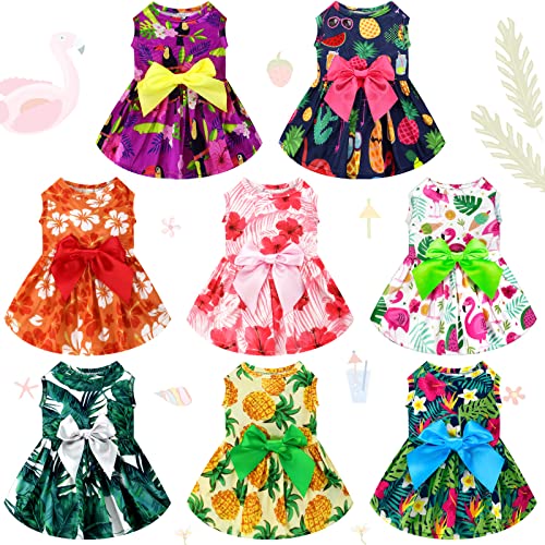 LEIFIDE Hawaii-Hundekleider, Sommer-Thema, Urlaub, Flamingo, Obst, Blumenmuster, Haustierröcke, Hawaii, Welpen, Prinzessinnenkleider, Outfits mit Schleife für Mädchen, Hunde, Katzen, Strand, Größe L, von LEIFIDE