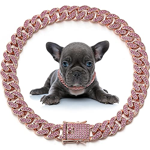 LEIFIDE Link Metall-Halskette für Haustiere, Roségold, Rosa, Kristall, Schmuck für Hunde und Katzen, 25,4 cm von LEIFIDE