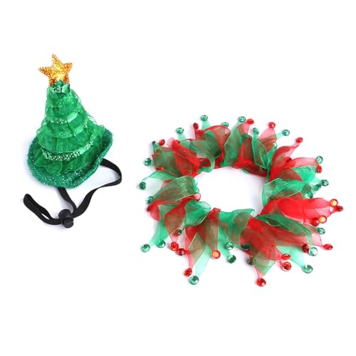 LEJIAJU Weihnachts Hunde Outfit Set Mit Weihnachtsschal Regulierbare Feiertags Haustierbekleidung Für Kleine Hunde Schöne Weihnachts Katzenkleidung von LEJIAJU