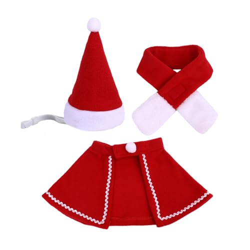 Weihnachtsmütze mit Umhang und Schal, Weihnachtsmann-Kostüm für Hunde und Katzen, schöne Karnevals-Wintermütze von LEJIAJU