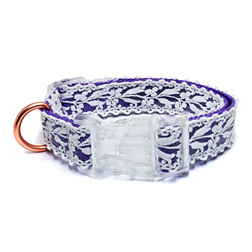 LEKAIGO Hundehalsband und Leine, Baumwollspitze, handgefertigt, 1,2 - 1,5 m, verstellbar, bequem, einzigartig, für kleine, mittelgroße und große Hunde, 1 Stück, violettes Halsband (Breite: 2,5 cm) von LEKAIGO