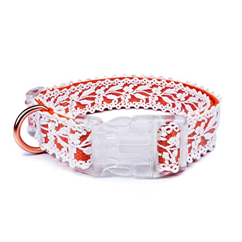 LEKAIGO Hundehalsband und Leine, Baumwollspitze, handgefertigt, 1,2 - 1,5 m, verstellbar, bequem, einzigartig, für kleine, mittelgroße und große Hunde, 1 Stück, orange, Halsband (Breite: 2,5 cm) von LEKAIGO