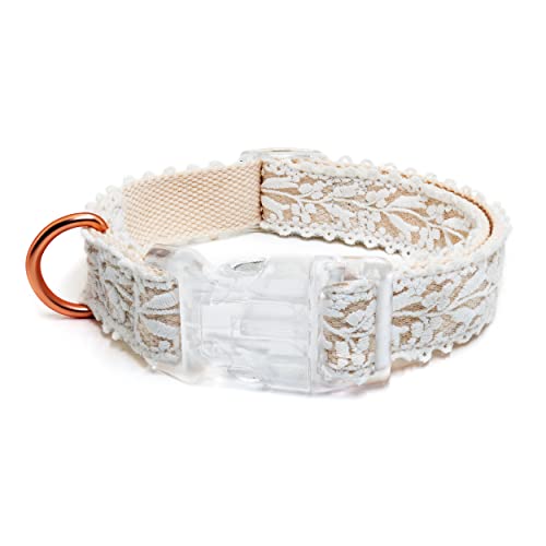 LEKAIGO Hundehalsband und Leine, Baumwollspitze, handgefertigt, 1,2 - 1,5 m, verstellbar, bequem, einzigartig, für kleine, mittelgroße und große Hunde, L_Beige_Collar2.0 von LEKAIGO