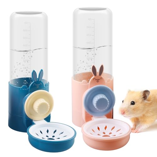 2 Stück Automatischer Wasserspender Kaninchen Kaninchentrinker Futterautomat: 500ml Hasen Trinkflasche Hängend Meerschweinchen, Automatischer Tierfutterspender für Meerschweinchen Igelfrettchen von LEKEFETO