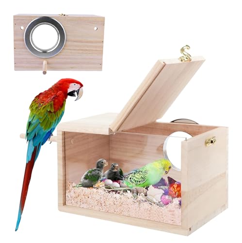 Transparentes Vogelzuchtbox Wellensittich Nistkasten: LEKEFET Wellensittich Holz Zuchtbox Massivholz Papagei Zucht Box Vogelzucht Brutkasten Vogelhaus für Sittich Lovebirds Papageien12*12 * 19.5cm von LEKEFETO