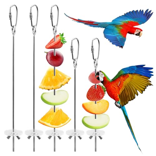 LELE LIFE Vogelkäfig-Futterhalter zum Aufhängen, für Papageien, Obst, Gemüse, Spieß, Edelstahl, Futterspender für Sittiche, Wellensittiche, Vogelkäfig-Zubehör, 5 Stück von LELE LIFE