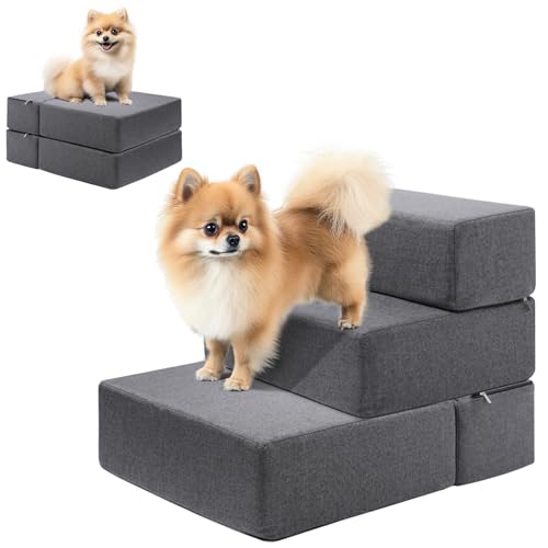 Hundetreppenrampe für Betten und Sofas, faltbare modulare Haustiertreppe für kleine Hunde, rutschfestes, langlebiges Design mit waschbarem Bezug, Grau (2 Sets) von LELEFIDO