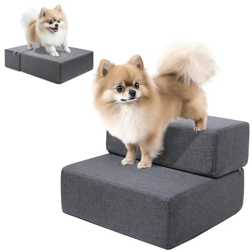 LELEFIDO Hundetreppenrampe für Betten und Sofas, faltbare modulare Haustiertreppe für kleine Hunde, rutschfestes, langlebiges Design mit waschbarem Bezug, Grau (1 Set) von LELEFIDO