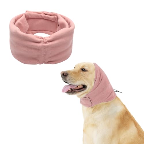 Beruhigende Ohrenschützer für Hunde, Haustier Ohrenklappe Kopfwickel, Einstellbare Klettverschluss Hund Ohrenwärmer für Angst Relief Haustier (Rosa, L) von LELEWANGLUO