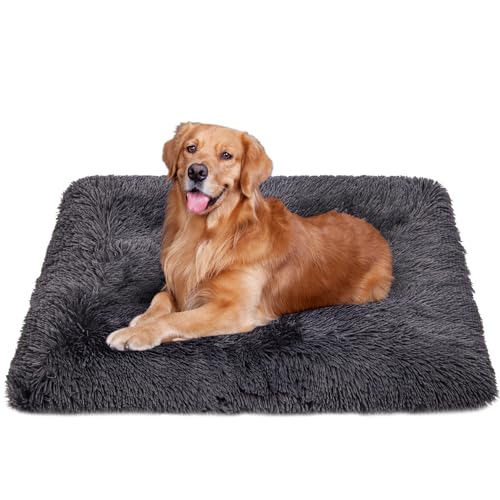 LENAUQ Flauschige waschbare Hundekiste Bett, Bequeme Anti-Rutsch Plüsch Hundebett Kiste Matratze, selbstwärmendes Abendessen weiches Hundebett für Kiste, 80x555cm, grau von LENAUQ