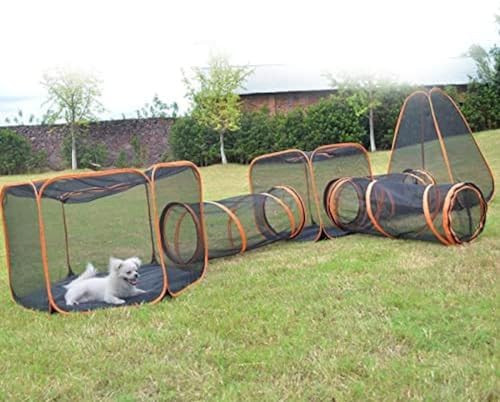 Haustier-Spieltunnelhaus – 6-in-1-Kombinations-Pop-up-Laufstall für den Innen- und Außenbereich für Katzen, Hunde, Kaninchen und Kleintiere – Lebensraum mit zusammenklappbarem Gehege von LENIUKS