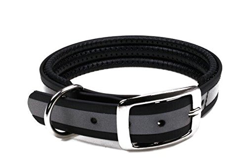 LENNIE BioThane Halsband, gepolstert, Dornschnalle, 25 mm breit, Größe 38-46 cm, Schwarz-Reflex von LENNIE