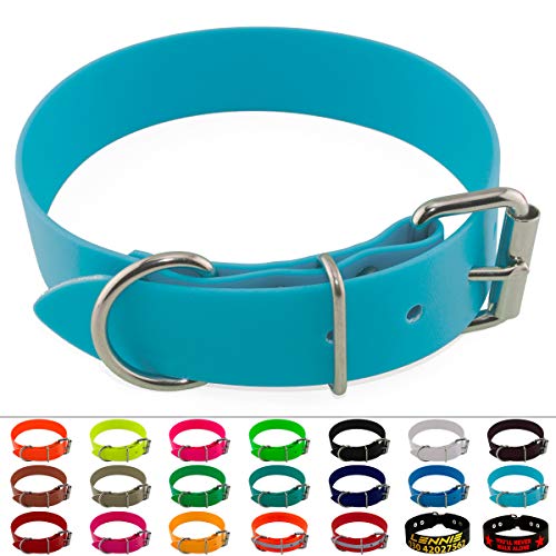 LENNIE BioThane Halsband, Edelstahl-Rollschnalle, 38 mm breit, Größe 45-55 cm, Cyan/Türkis, Aufdruck möglich von LENNIE