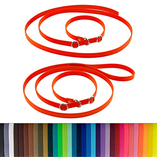 LENNIE BioThane Retrieverleine, 1m lang, Neon-Orange, 16mm, 19mm, Handschlaufe, Stopperringe, Moxonleine von LENNIE