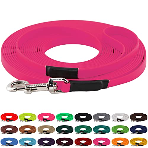 LENNIE BioThane Schleppleine, 13mm, Hunde 15-25kg, 10m lang, mit Handschlaufe, Magenta, genäht von LENNIE