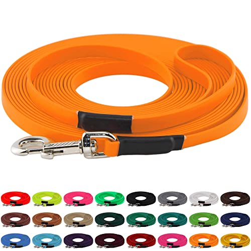 LENNIE BioThane Schleppleine, 13mm, Hunde 15-25kg, 20m lang, mit Handschlaufe, Pastell-Orange, genäht von LENNIE