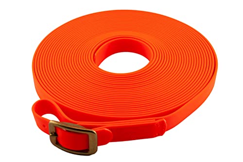 LENNIE BioThane Schweißleine mit Markierung, 16mm breit, Neon-Orange, 20m lang, Messingschnalle, 5m 7m 8m 10m 12m 15m 25m 30m von LENNIE