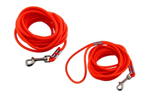 LENNIE Wasserfeste Schleppleine für kleine Hunde, Made in Germany, Easycare rund, 5m 10m 15m Hundeleine ohne Handschlaufe, Neon-Orange [Ø 6mm (bis 15kg), 10m] von LENNIE