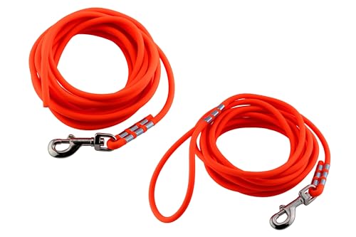 LENNIE Wasserfeste Schleppleine für große Hunde, Made in Germany, Easycare rund, 5m 10m 15m Hundeleine mit Handschlaufe, Neon-Orange [Ø 8mm (ab 15kg), 10m] von LENNIE