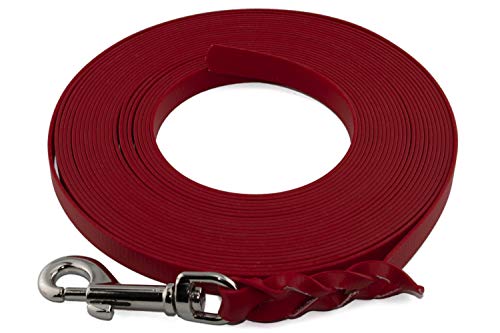 LENNIE Leichte BioThane Schleppleine, 13mm, Hunde 15-25kg, 15m lang, ohne Handschlaufe, Rot, geflochten von LENNIE