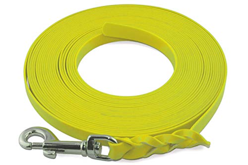 LENNIE Leichte BioThane Schleppleine, 13mm, Hunde 15-25kg, 5m lang, ohne Handschlaufe, Neon-Gelb, geflochten von LENNIE