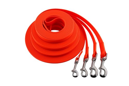 LENNIE Wasserfeste Schleppleine für kleine u. große Hunde, Made in Germany, Easycare, 5m 8m 10m 15m Hundeleine mit Handschlaufe, leicht, robust [Neon-Orange, 12mm (bis 20kg), 10m] von LENNIE