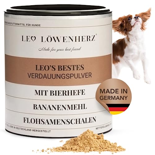 LEO LÖWENHERZ Verdauungspulver Hunde 250g inkl. Dosierlöffel - Hunde Pulver Verdauung - Verdauung stärken Hund - Pulver mit Bierhefe, Eschenrinde, Flohsamenschalen & Bananenmehl von LEO LÖWENHERZ