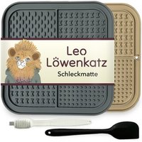 LEO LÖWENKATZ 2 x Schleckmatte für Katzen | Katzen Leckmatte | 2 Stück Slow Feeder aus lebensmittelechtem Silikon mit Bürste und Spatel von LEO LÖWENKATZ