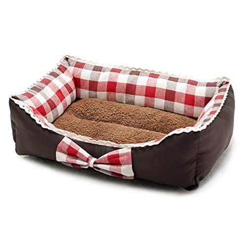 LEOCLOTHO Hundebett Hundesofa Hundekissen Katzenbett Weich Hundekorb Hundekörbchen Hundecouch Hundematte Tierbett Haustierbett Bogenknoten-Rot L von LEOCLOTHO