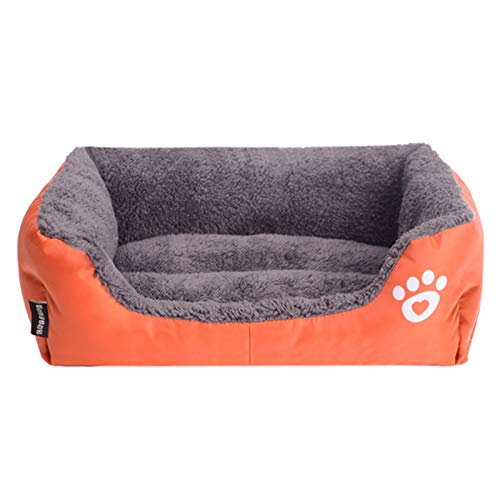 LEOCLOTHO Hundebett Hundesofa Hundekissen Katzenbett Weich Hundekorb Hundekörbchen Hundecouch Hundematte Tierbett Haustierbett Pfotenabdruck-Orange 2XL von LEOCLOTHO