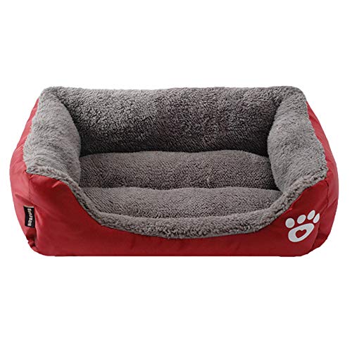 LEOCLOTHO Hundebett Hundesofa Hundekissen Katzenbett Weich Hundekorb Hundekörbchen Hundecouch Hundematte Tierbett Haustierbett Pfotenabdruck-Weinrot 2XL von LEOCLOTHO